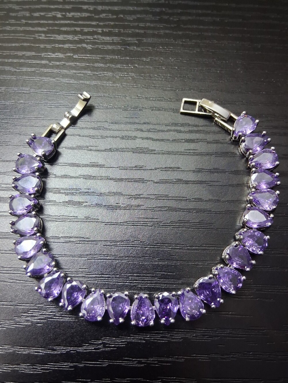 Elegant Purple Teardrop Silver Tennis Bracelet - Women Jewelry
